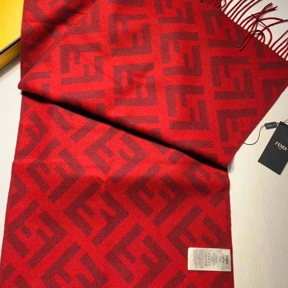 Fendi Women Long Scarf with Fringed Edges-Red - image 5