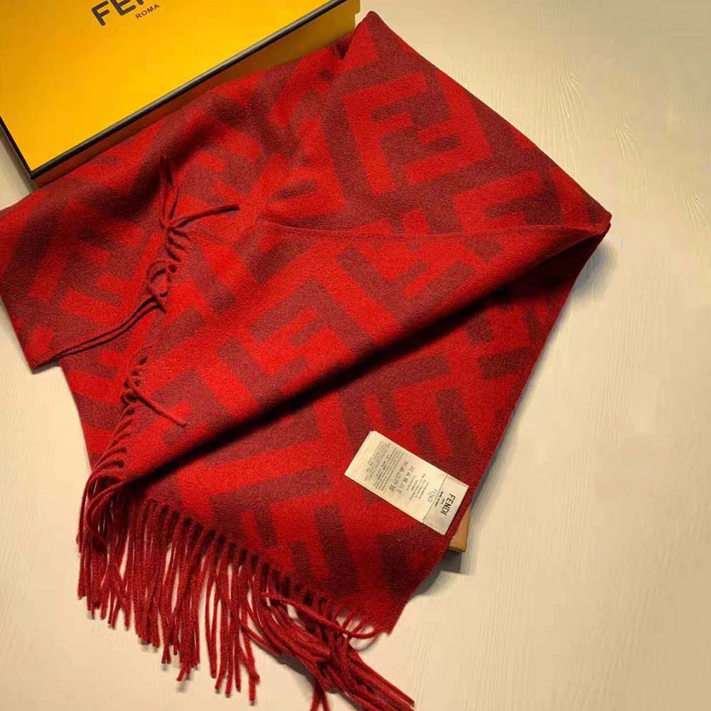 Fendi Women Long Scarf with Fringed Edges-Red - image 4