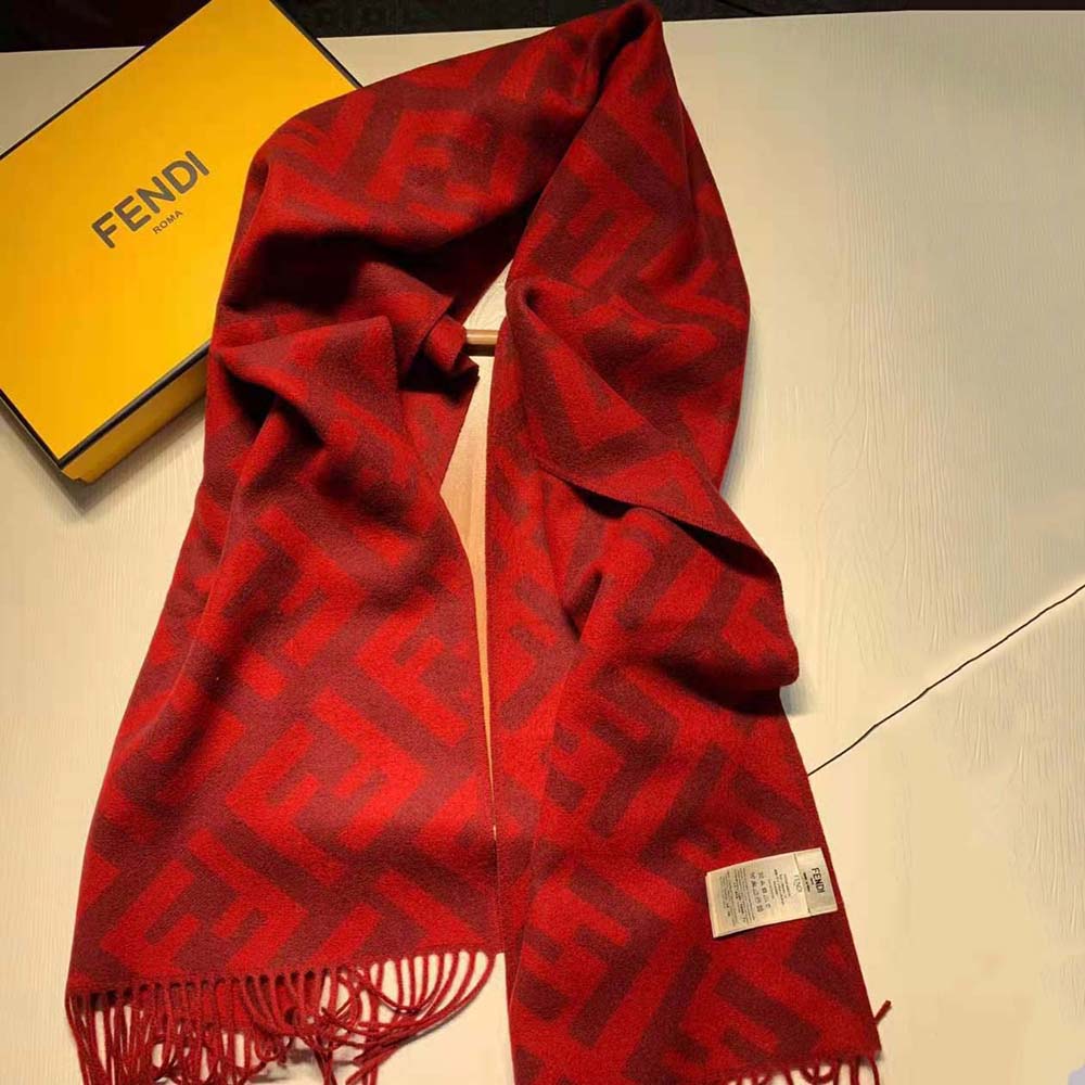 Fendi Women Long Scarf with Fringed Edges-Red - image 3