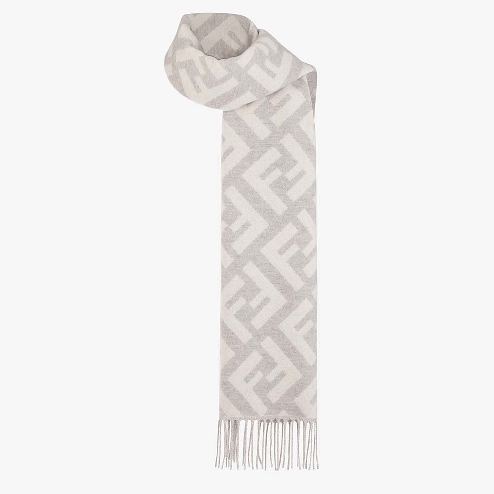 Fendi Women Long Scarf with Fringed Edges-Silver - image 1