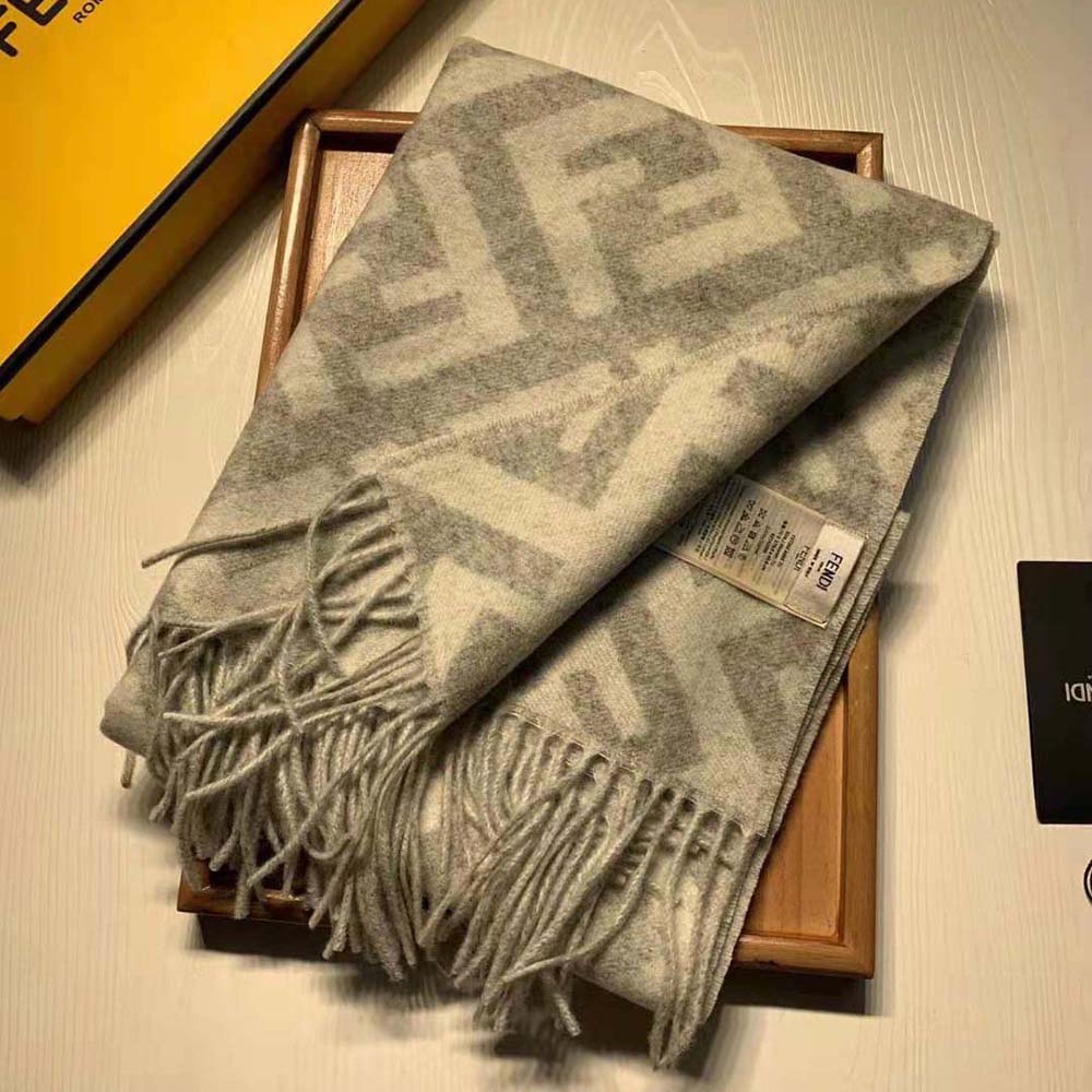 Fendi Women Long Scarf with Fringed Edges-Silver - image 2