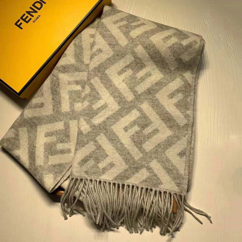 Fendi Women Long Scarf with Fringed Edges-Silver - image 7
