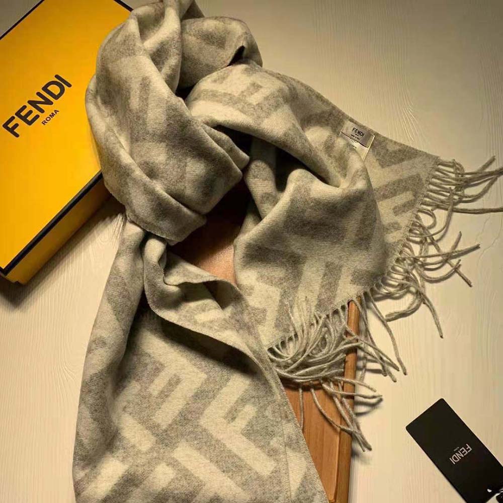 Fendi Women Long Scarf with Fringed Edges-Silver - image 6
