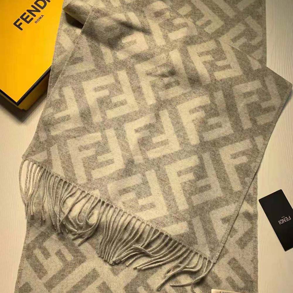 Fendi Women Long Scarf with Fringed Edges-Silver - image 4