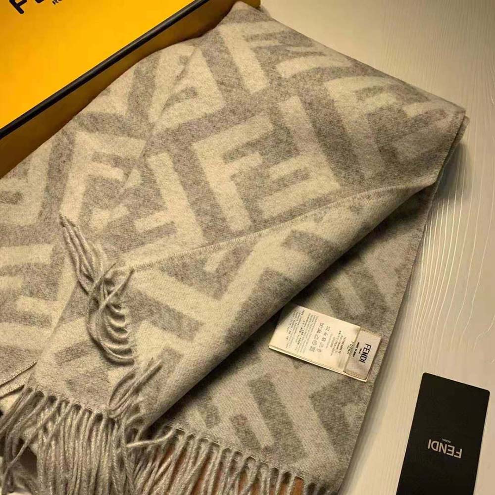 Fendi Women Long Scarf with Fringed Edges-Silver - image 3