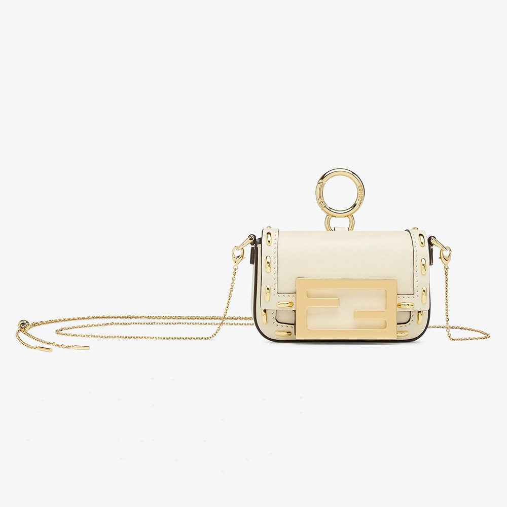 Front view of Fendi Women Nano Baguette White Nappa Leather Charm bag