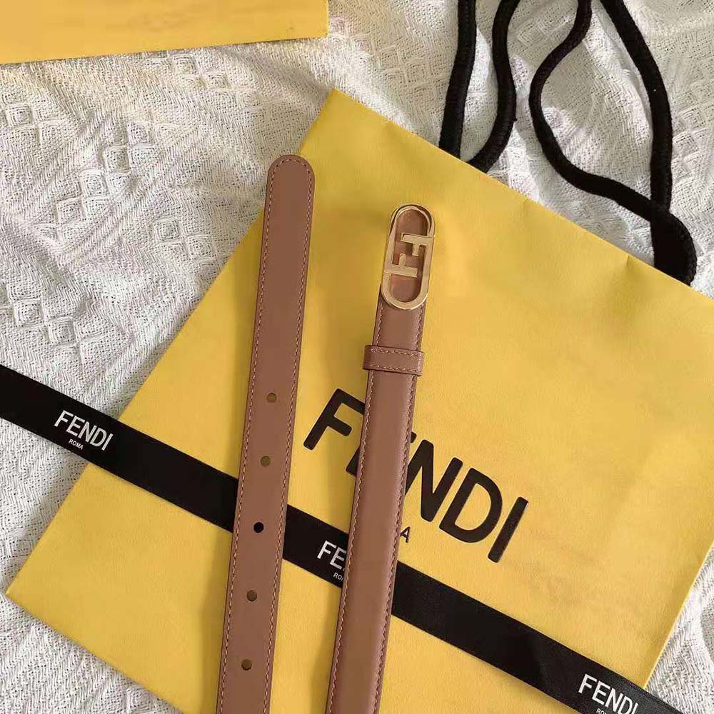Side angle showing loop detail and leather texture on Fendi narrow belt