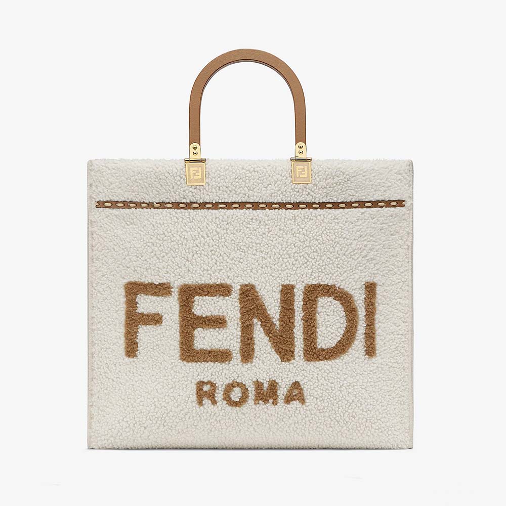 Fendi Women Sunshine Medium White Sheepskin Shopper - image 1