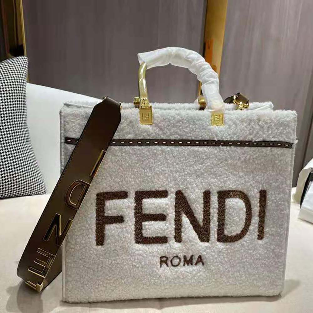Fendi Women Sunshine Medium White Sheepskin Shopper - image 2