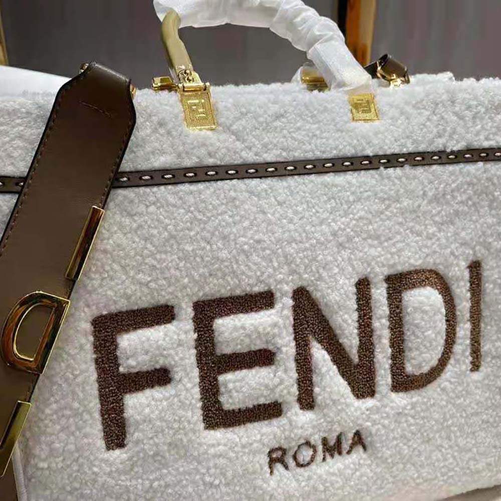 Fendi Women Sunshine Medium White Sheepskin Shopper - image 4