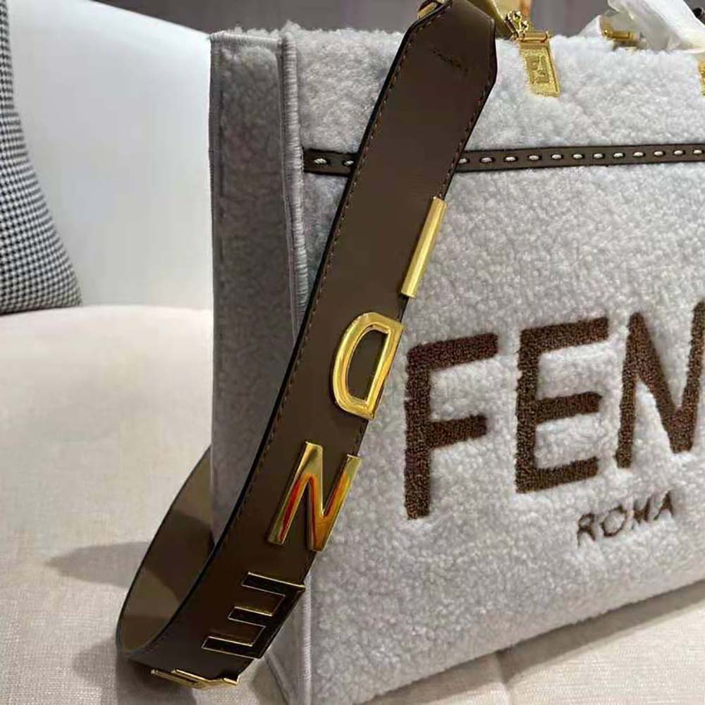 Fendi Women Sunshine Medium White Sheepskin Shopper - image 5