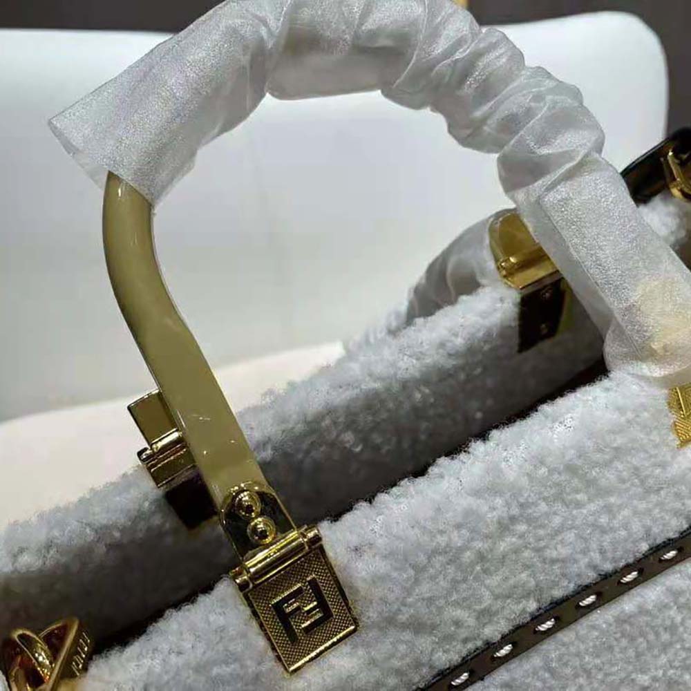 Fendi Women Sunshine Medium White Sheepskin Shopper - image 7