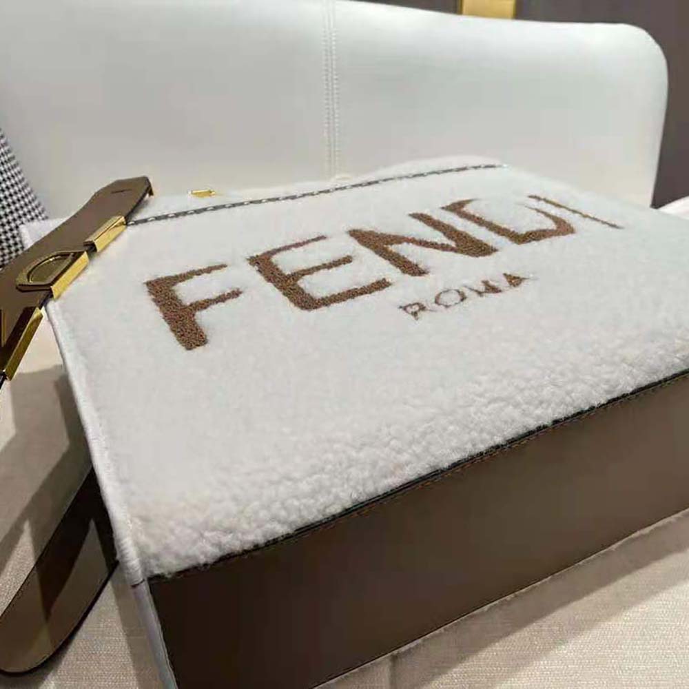Fendi Women Sunshine Medium White Sheepskin Shopper - image 8