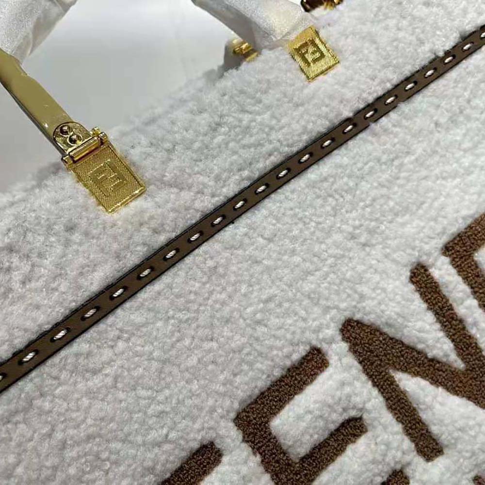 Fendi Women Sunshine Medium White Sheepskin Shopper - image 6