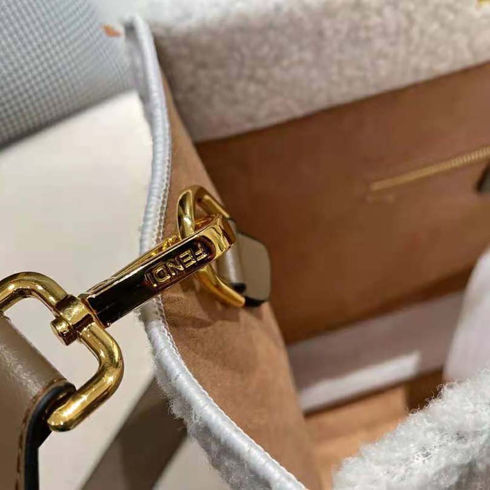 Fendi Women Sunshine Medium White Sheepskin Shopper - image 10