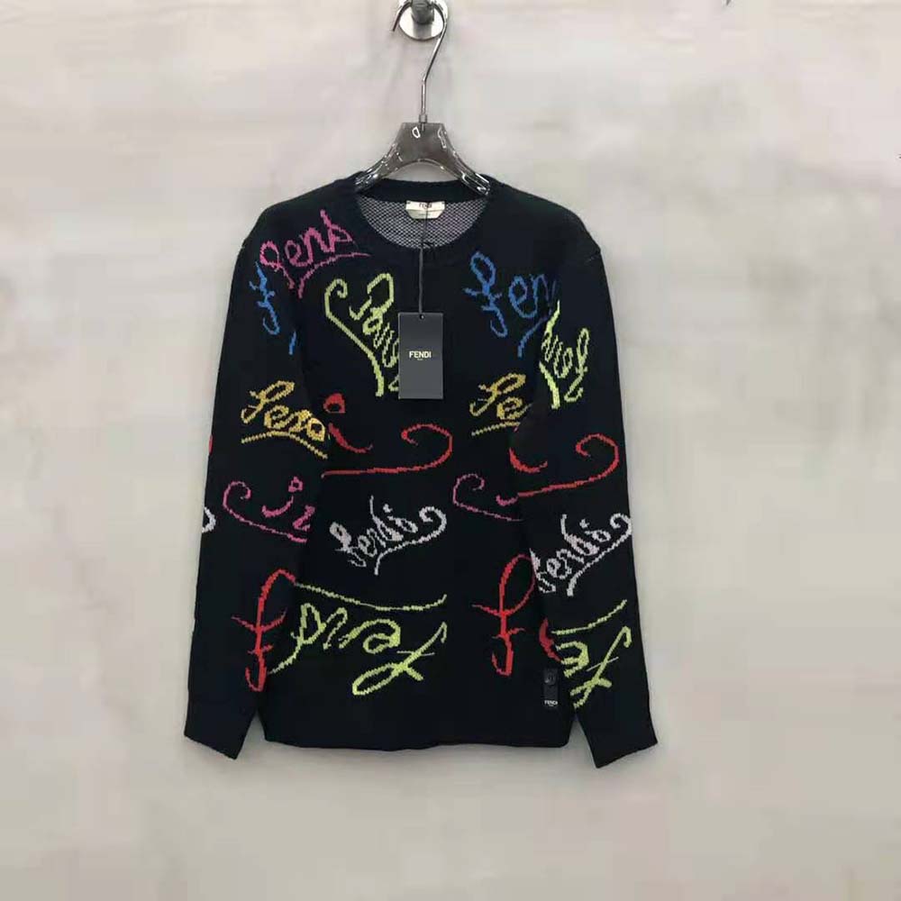 Close-up detail of Dior embroidery on Fendi Women Sweater with Crew Neck and Long Sleeves