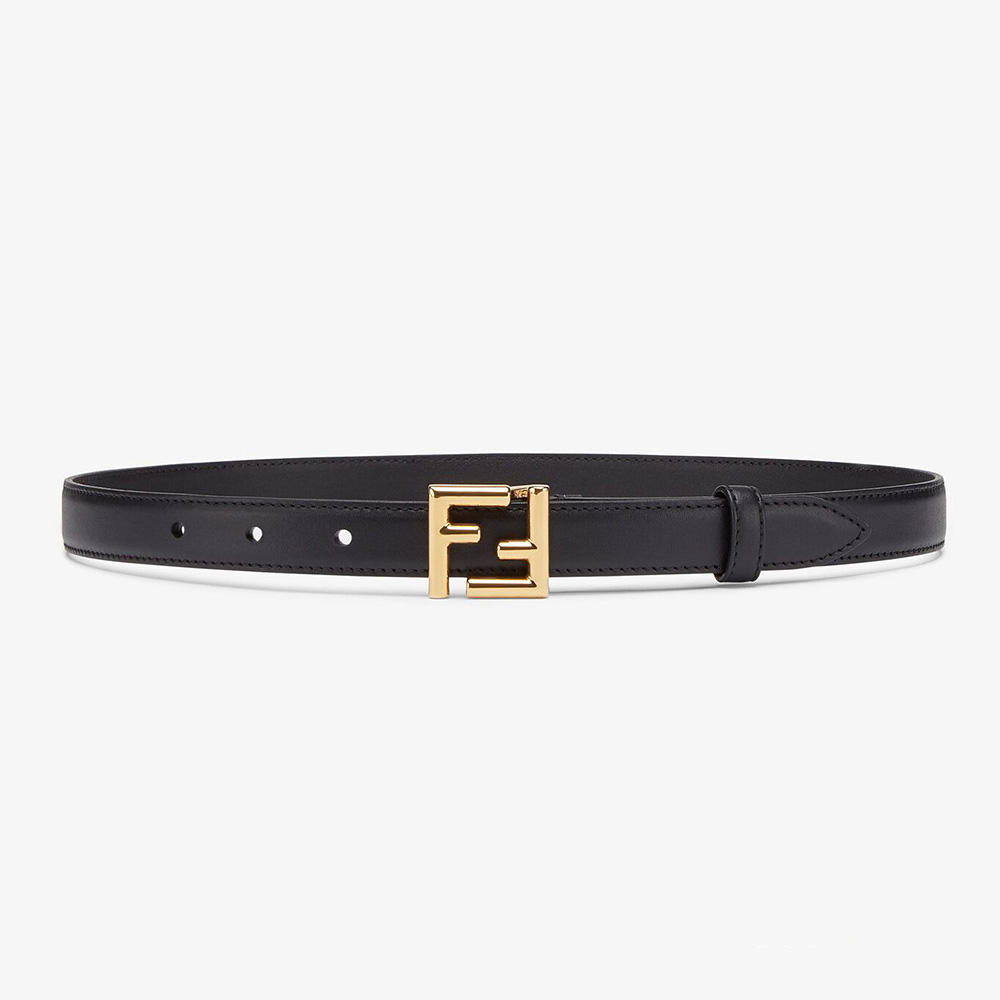 Fendi Women Thin Belt with Loop and FF Stud Buckle-Black - image 1