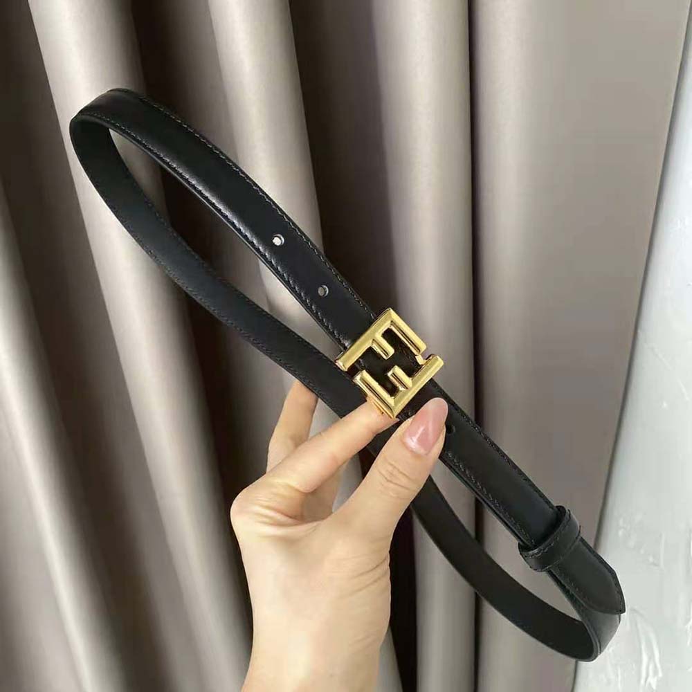 Fendi Women Thin Belt with Loop and FF Stud Buckle-Black - image 2