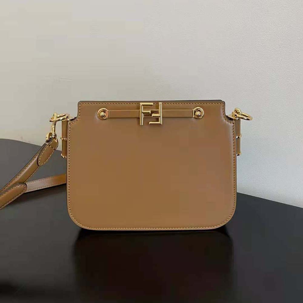 Fendi Women Touch Leather Bag with A Metal FF Clasp-Brown - image 2