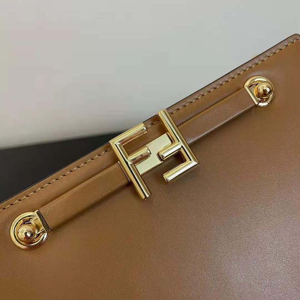 Fendi Women Touch Leather Bag with A Metal FF Clasp-Brown - image 6