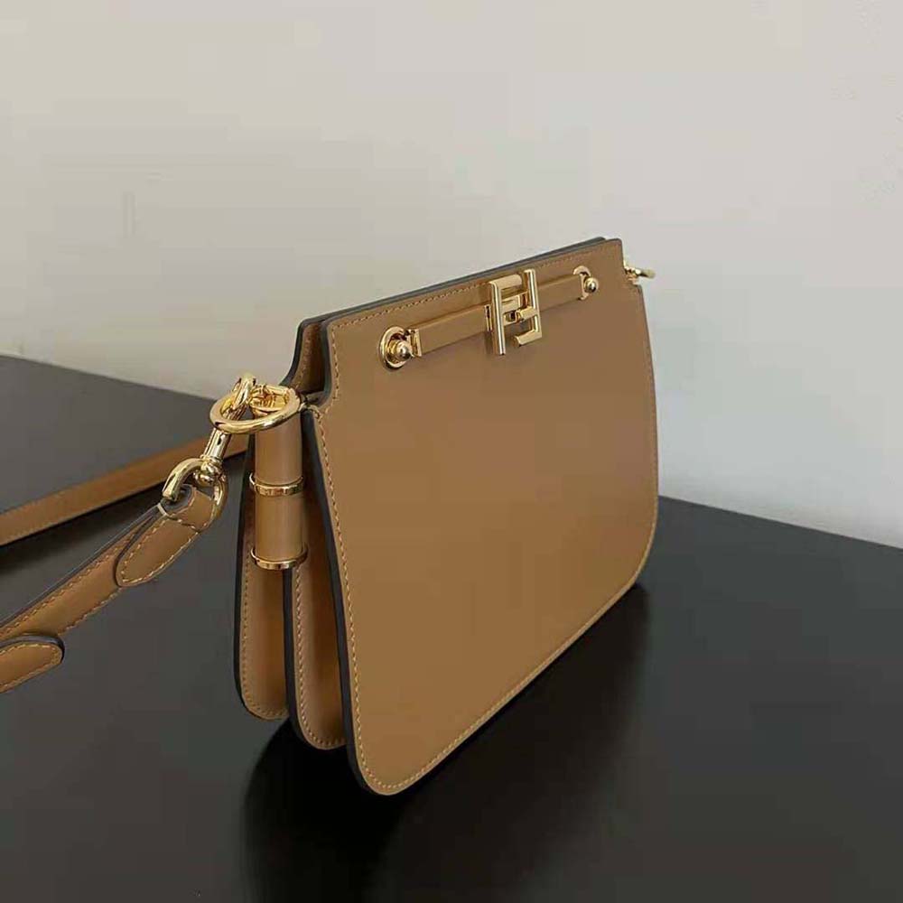 Fendi Women Touch Leather Bag with A Metal FF Clasp-Brown - image 4