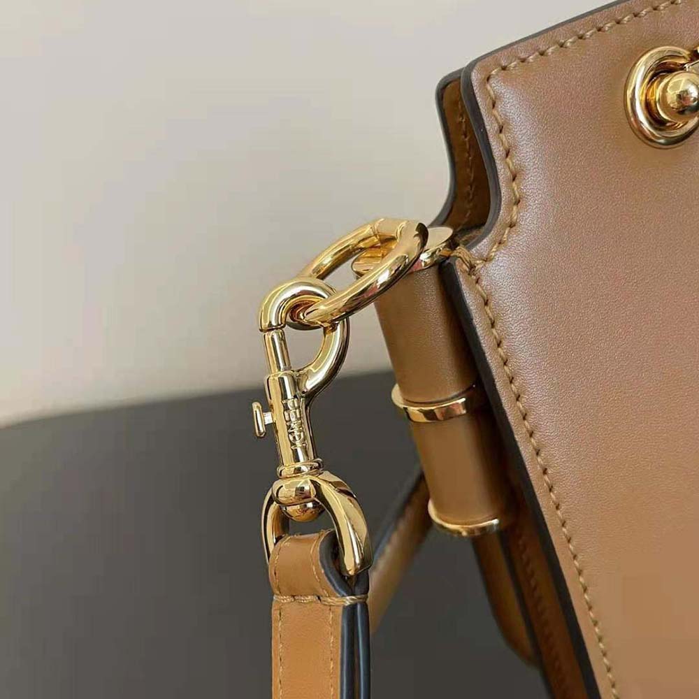 Fendi Women Touch Leather Bag with A Metal FF Clasp-Brown - image 9