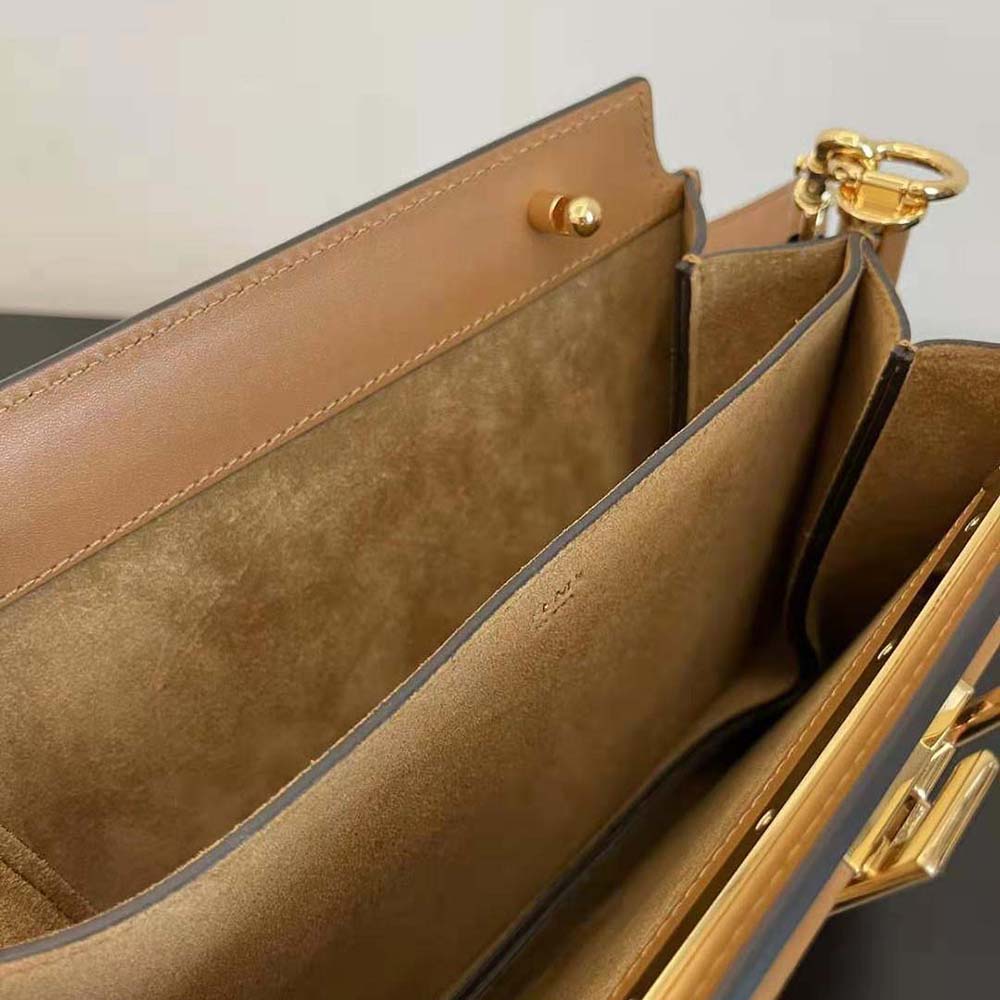 Fendi Women Touch Leather Bag with A Metal FF Clasp-Brown - image 7