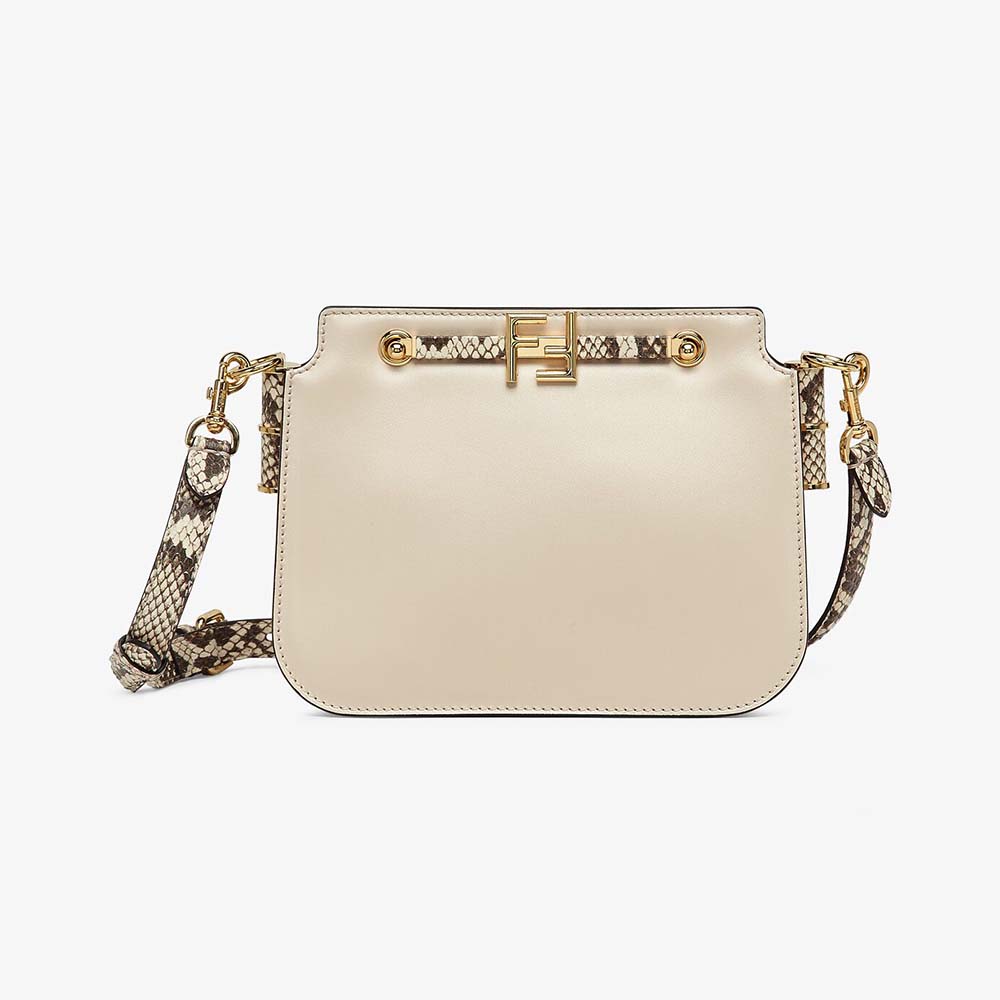 Front view of Fendi Women Touch White Leather Bag with Metal FF Clasp