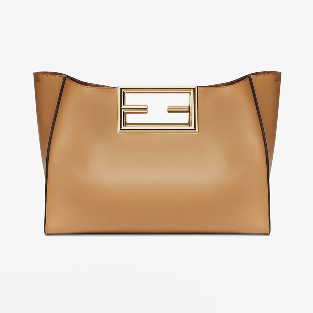 Front view of Fendi Women Way Medium Made of Camellia-Colored Leather Bag-Brown