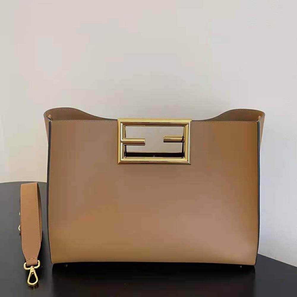Close-up of gold-tone hardware on Fendi Women Way Medium Leather Bag