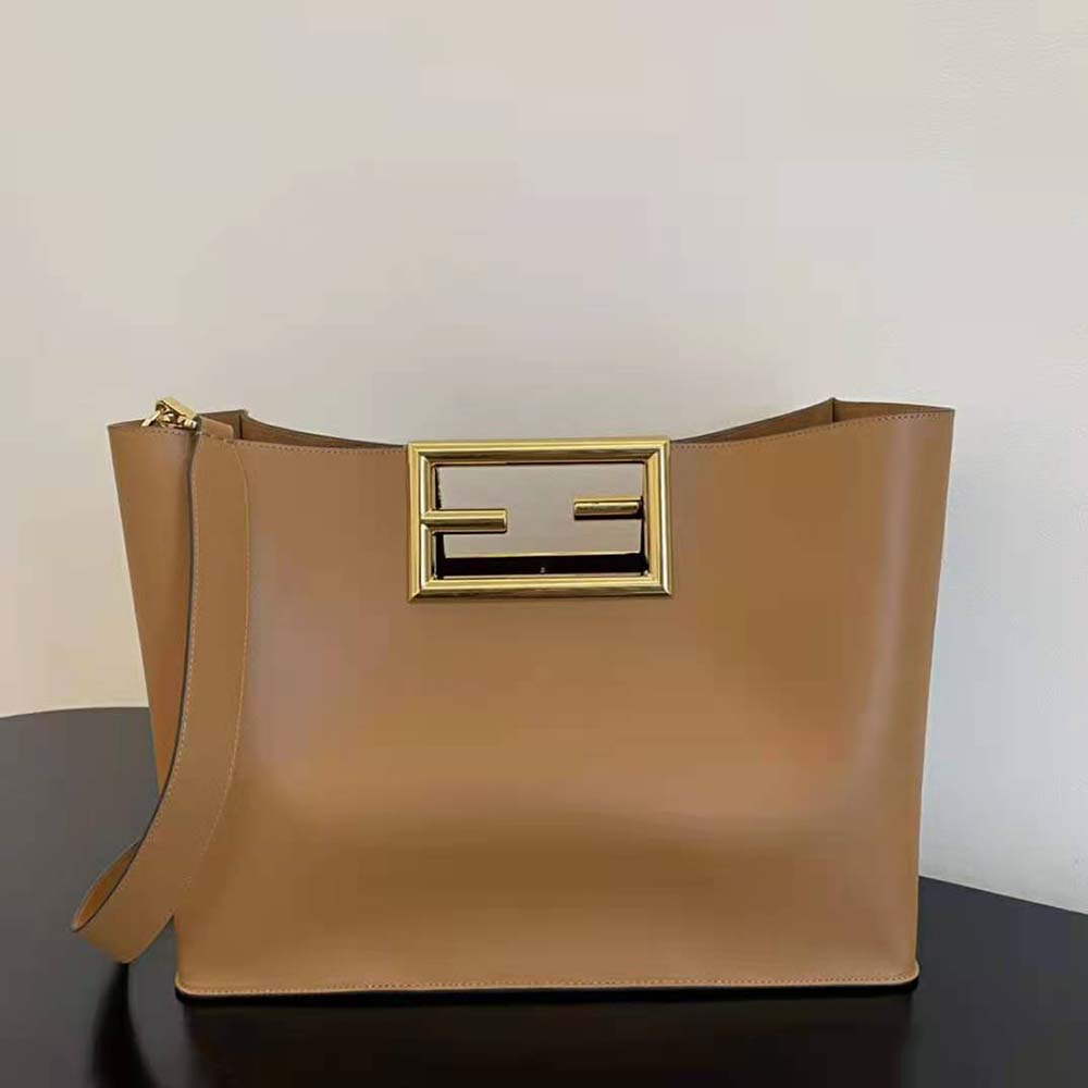 Side profile showing silhouette of Fendi Women Way Medium Camellia Leather Bag