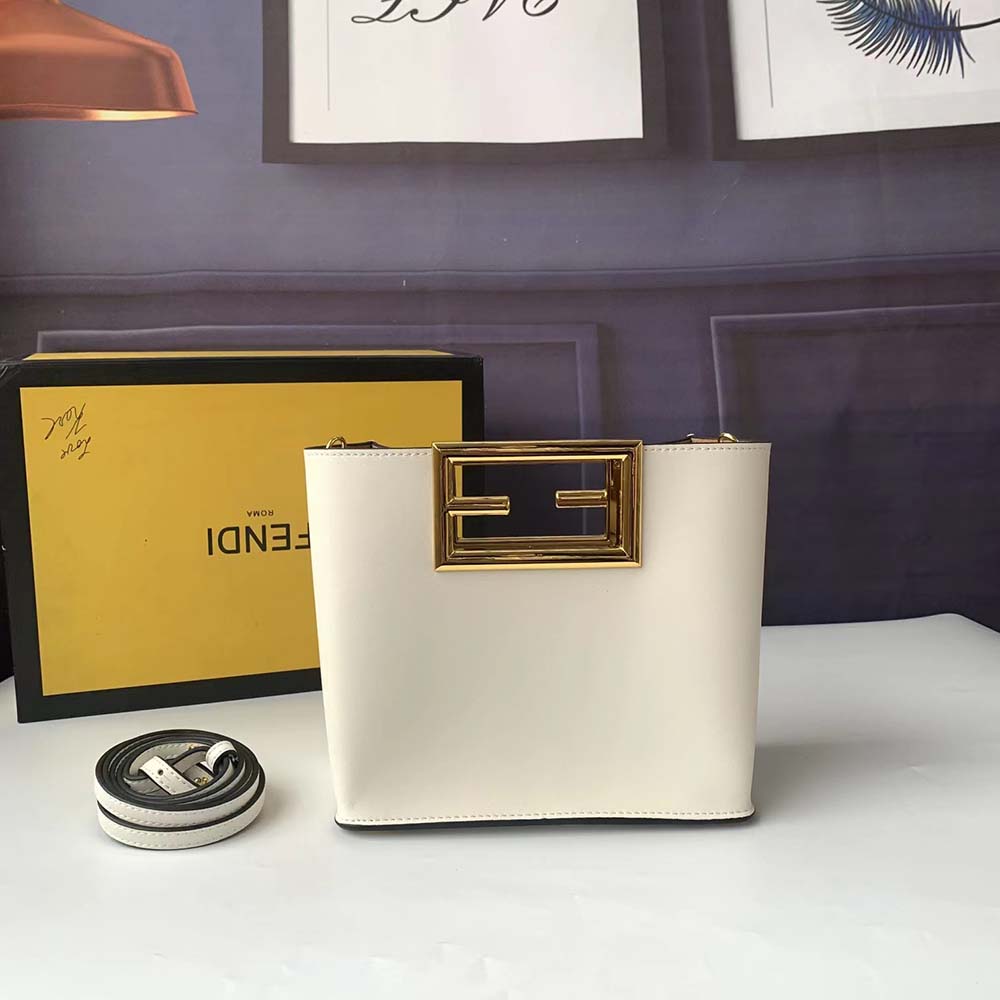Side angle highlighting compact silhouette of Fendi Women Way Small leather bag