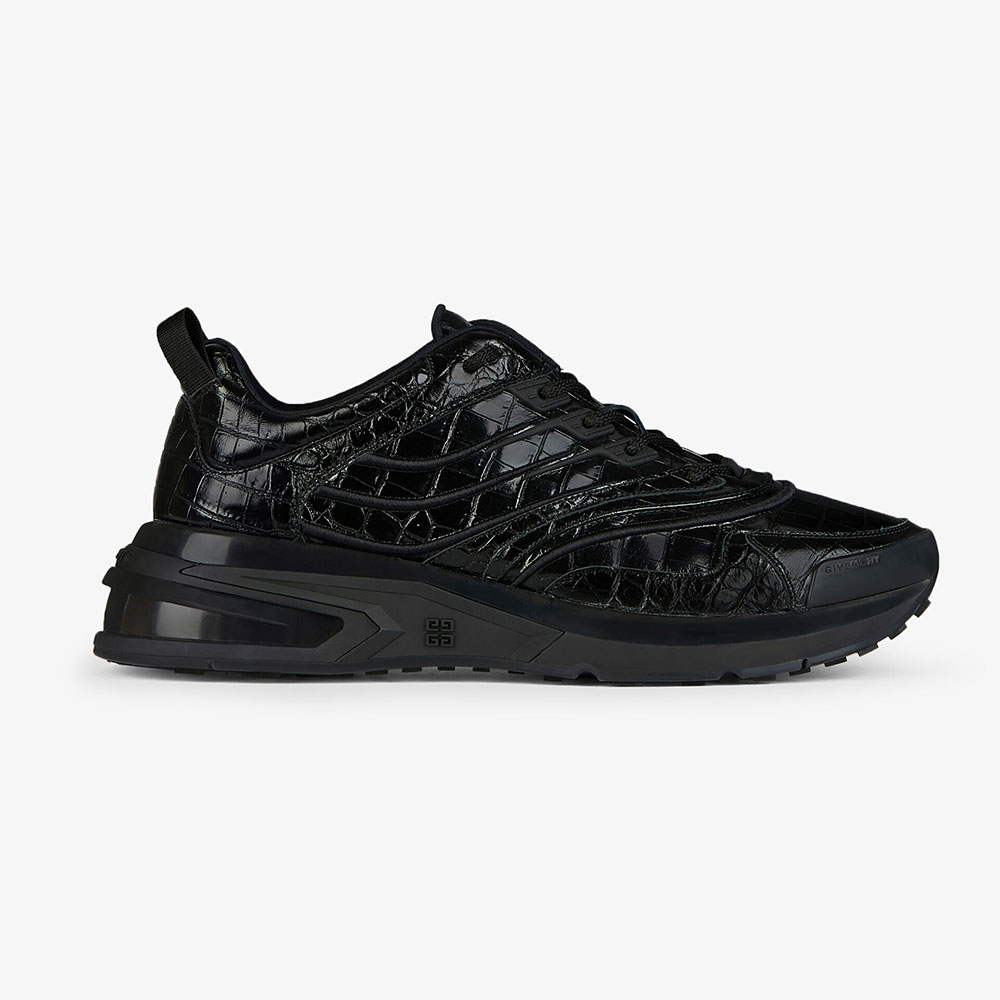 Side profile of Givenchy Unisex Giv 1 Sneakers in black crocodile effect leather