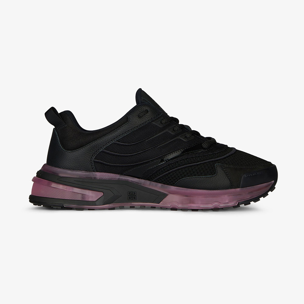 Side angle of Givenchy Unisex Giv 1 Sneakers in Leather and Mesh-Purple