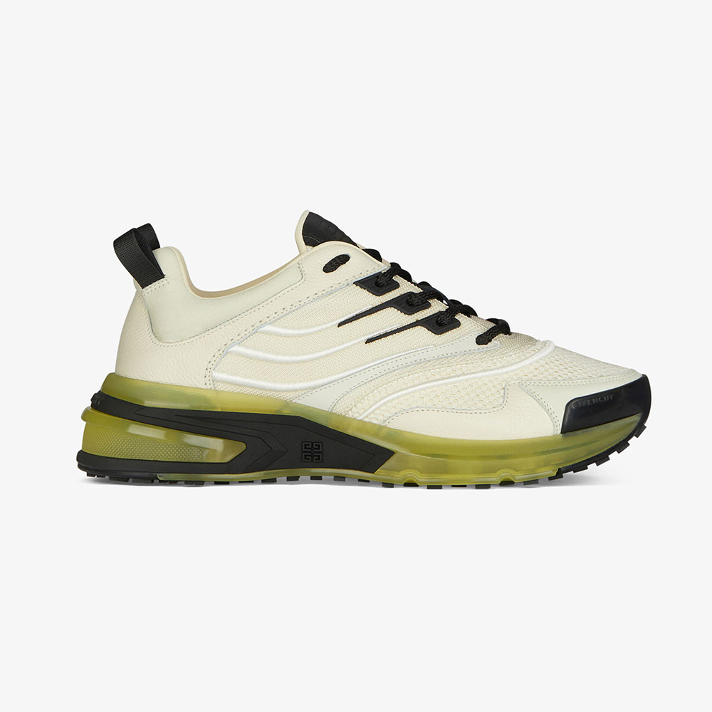 Side view of Givenchy Unisex Giv 1 Sneakers in Leather and Mesh-White