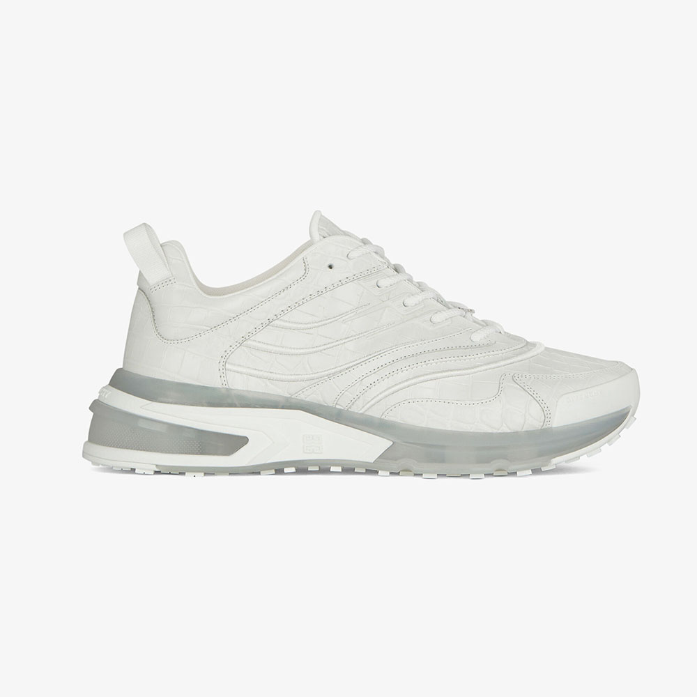 Side view of Givenchy Unisex Giv 1 Sneakers in crocodile leather white