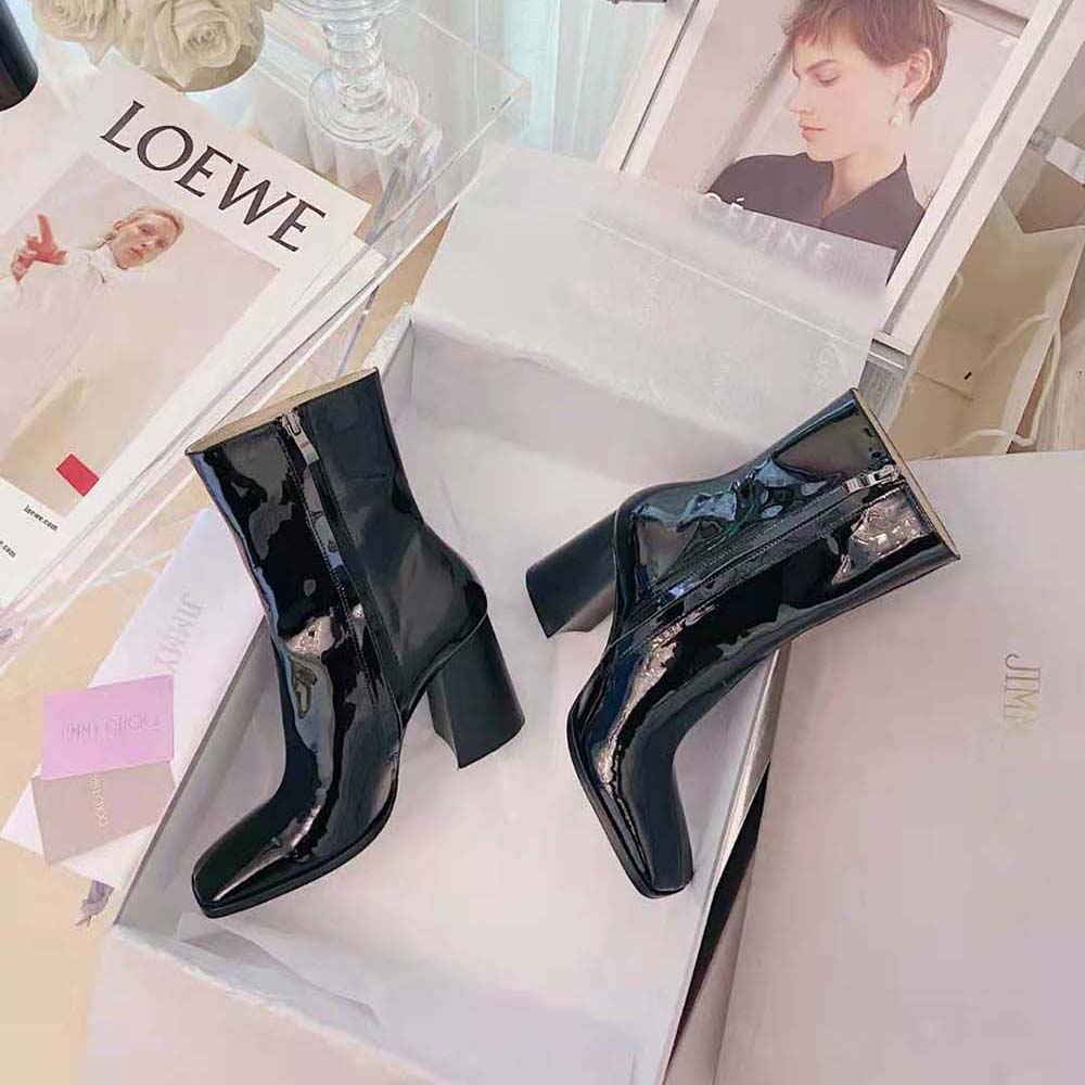 Jimmy Choo Women Bryelle 85 Black Naplack Block Heel Ankle Boots with JC emblem - image 4