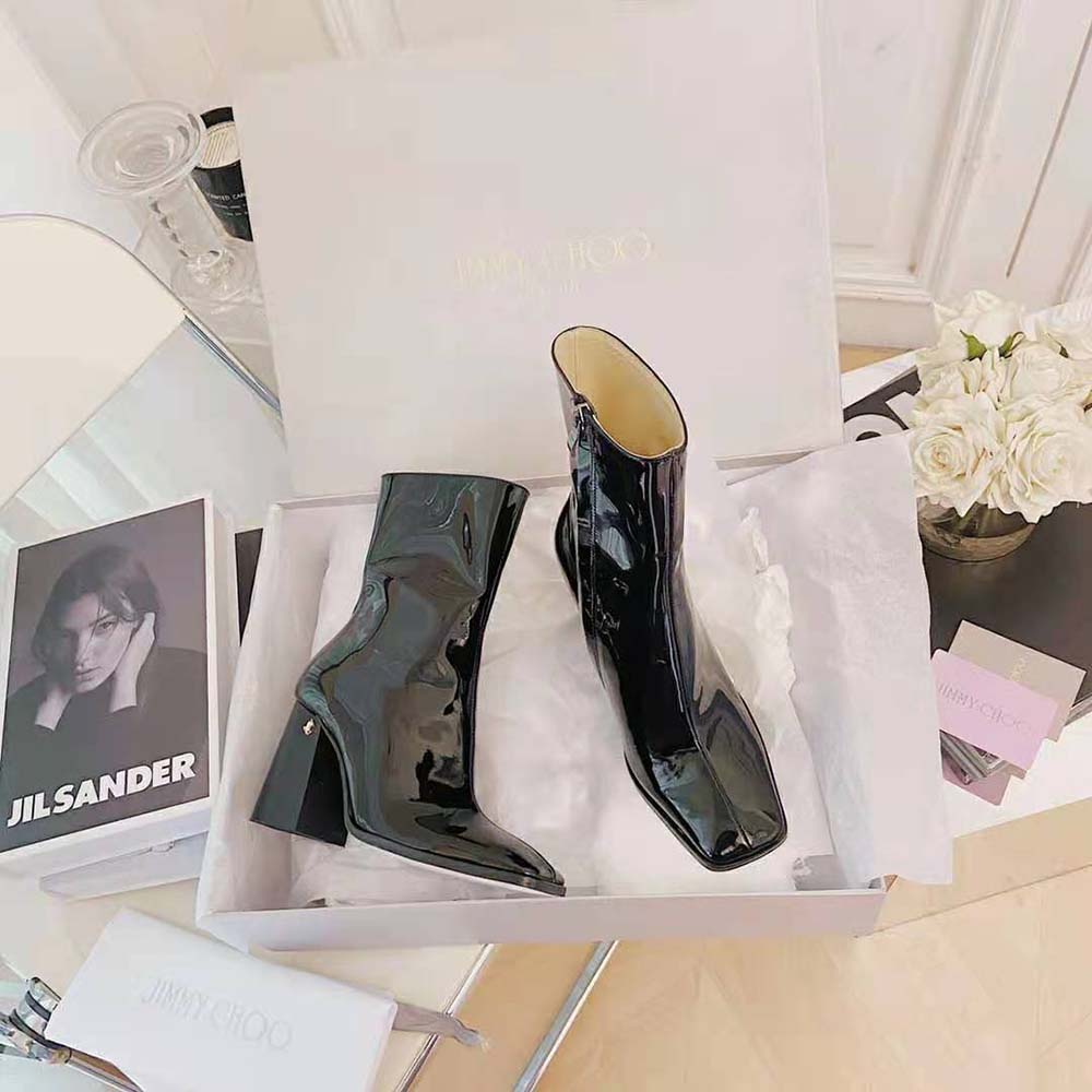 Jimmy Choo Women Bryelle 85 Black Naplack Block Heel Ankle Boots with JC emblem - image 5