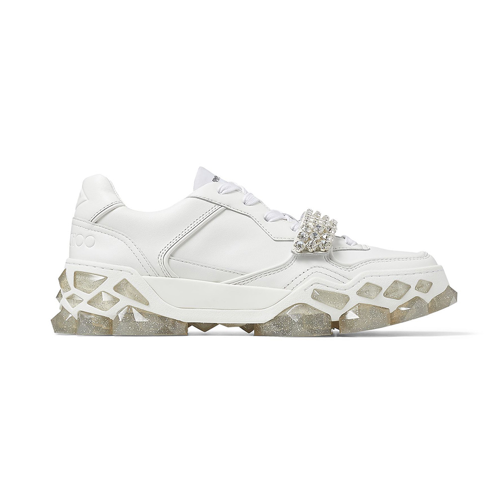 Side view of Jimmy Choo Women Diamond X Strap/F trainers in white calf leather