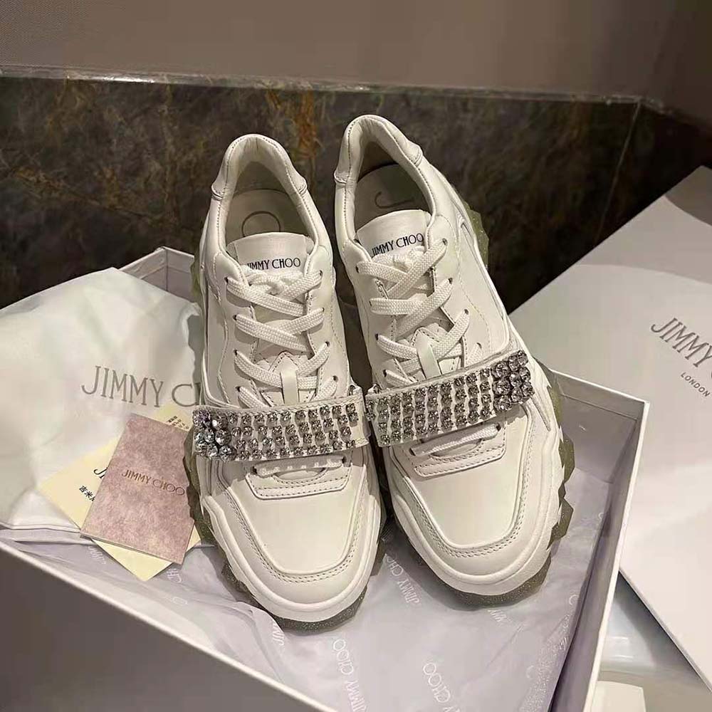 Close-up of crystal strap detail on Jimmy Choo Women Diamond X Strap/F trainers