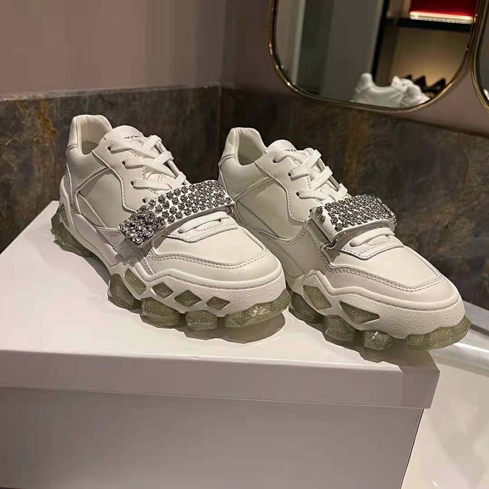 Jimmy Choo Women Diamond X Strap/F White Calf Leather Low Top Trainers with Crystal Strap - image 4