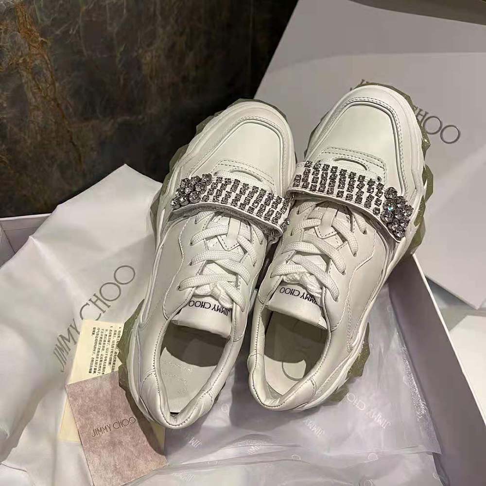 Jimmy Choo Women Diamond X Strap/F White Calf Leather Low Top Trainers with Crystal Strap - image 5