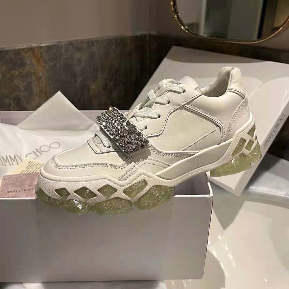 Jimmy Choo Women Diamond X Strap/F White Calf Leather Low Top Trainers with Crystal Strap - image 7