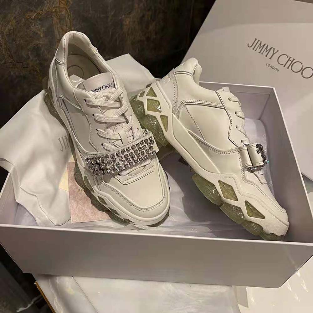 Jimmy Choo Women Diamond X Strap/F White Calf Leather Low Top Trainers with Crystal Strap - image 6