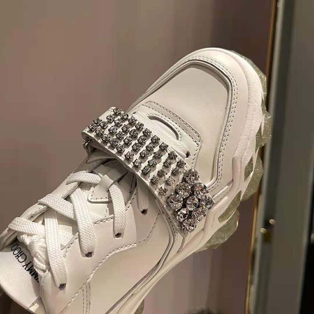 Jimmy Choo Women Diamond X Strap/F White Calf Leather Low Top Trainers with Crystal Strap - image 9
