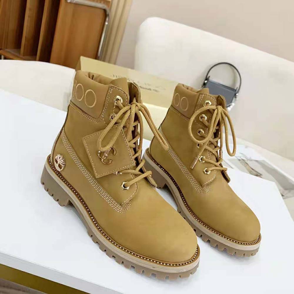 Top-down view showing lace-up closure on Jimmy Choo Women JC X Timberland/F boots
