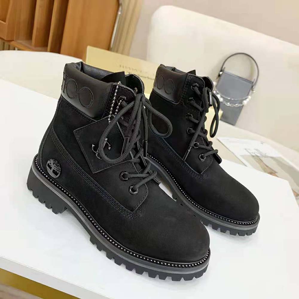 Top view showing lace-up closure of Jimmy Choo Women JC X Timberland boots
