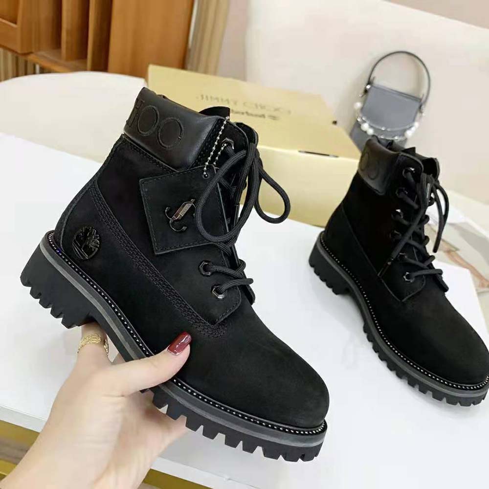 Jimmy Choo Women JC X Timberland/M Black Nubuck Leather Boots with Gunmetal Glitter - image 4