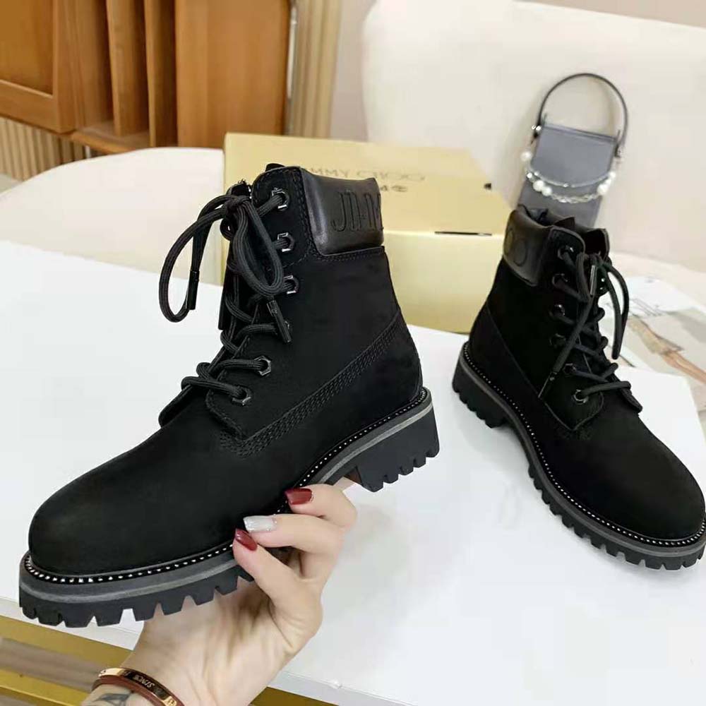 Jimmy Choo Women JC X Timberland/M Black Nubuck Leather Boots with Gunmetal Glitter - image 5