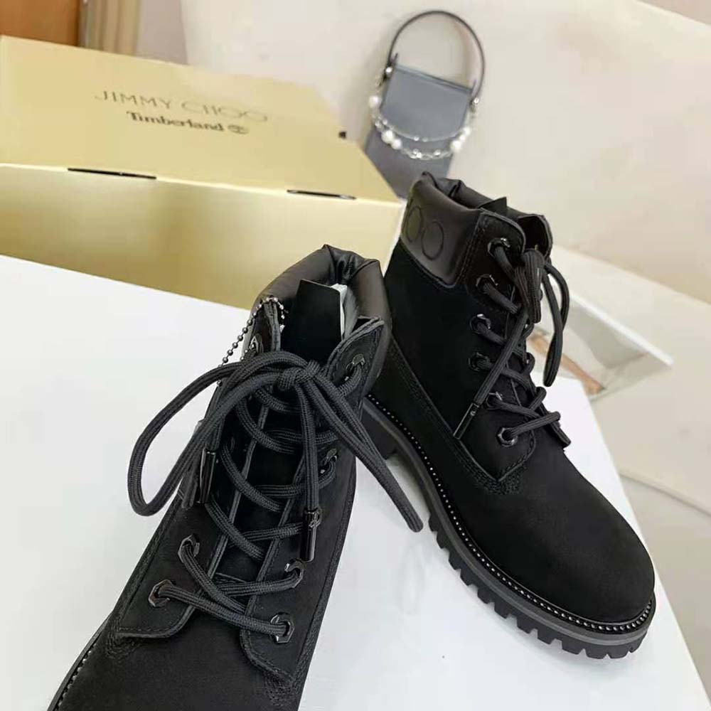 Jimmy Choo Women JC X Timberland/M Black Nubuck Leather Boots with Gunmetal Glitter - image 7